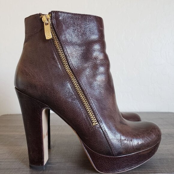 Vince Camuto Jerra Distressed Leather Zip Platform Ankle Booties Brown Women's 6 - Picture 1 of 12